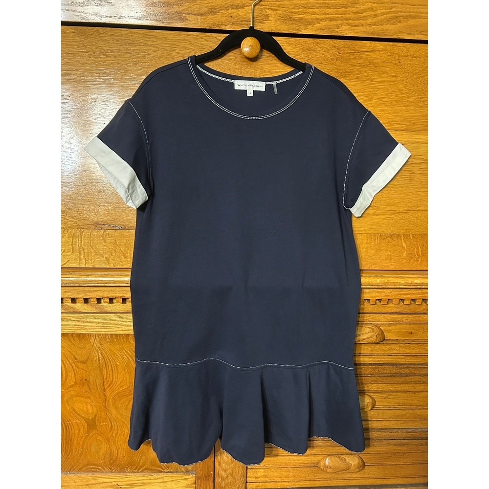 White + Warren Preppy Tennis Drop Waist Peplum Dress Contrast Stitching Nautical